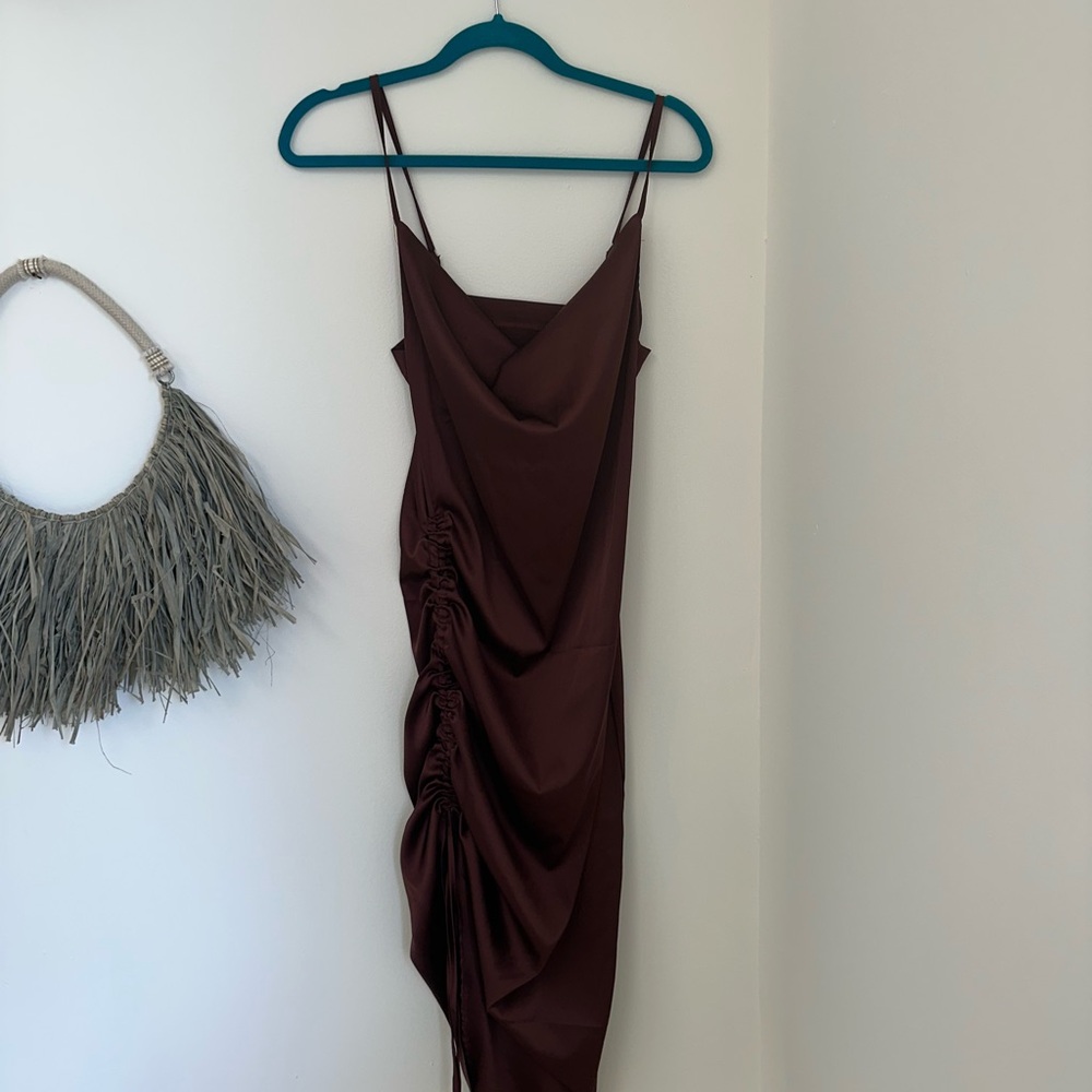 Elegant Brown Ruched Dress
